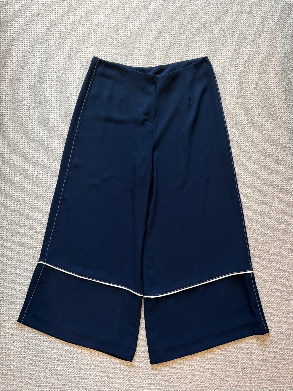 Zara Navy Wide Leg Trousers Contrast White Piping Size US 4